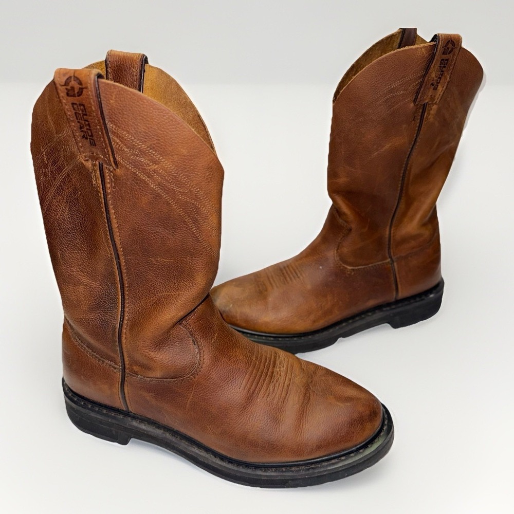 GUIDE GEAR Mens 8.5 D Premium Pull On Work Boots Brown Leather Weather Resistant